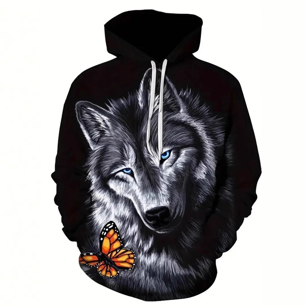 Sweat à capuche pour femmes avec motif de loup et de papillon Echoarchiv