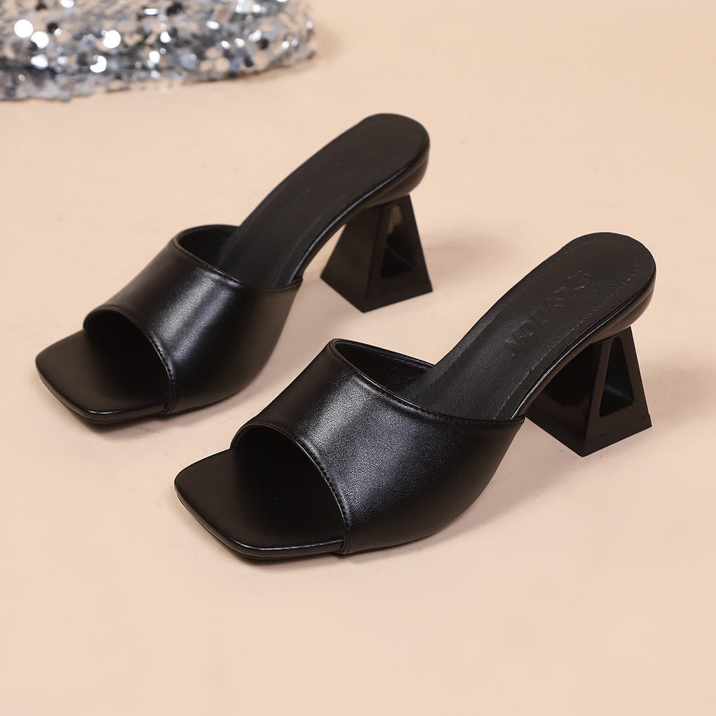 Mules pour femmes avec un élégant talon bloc et un matériau supérieur à la mode R&B