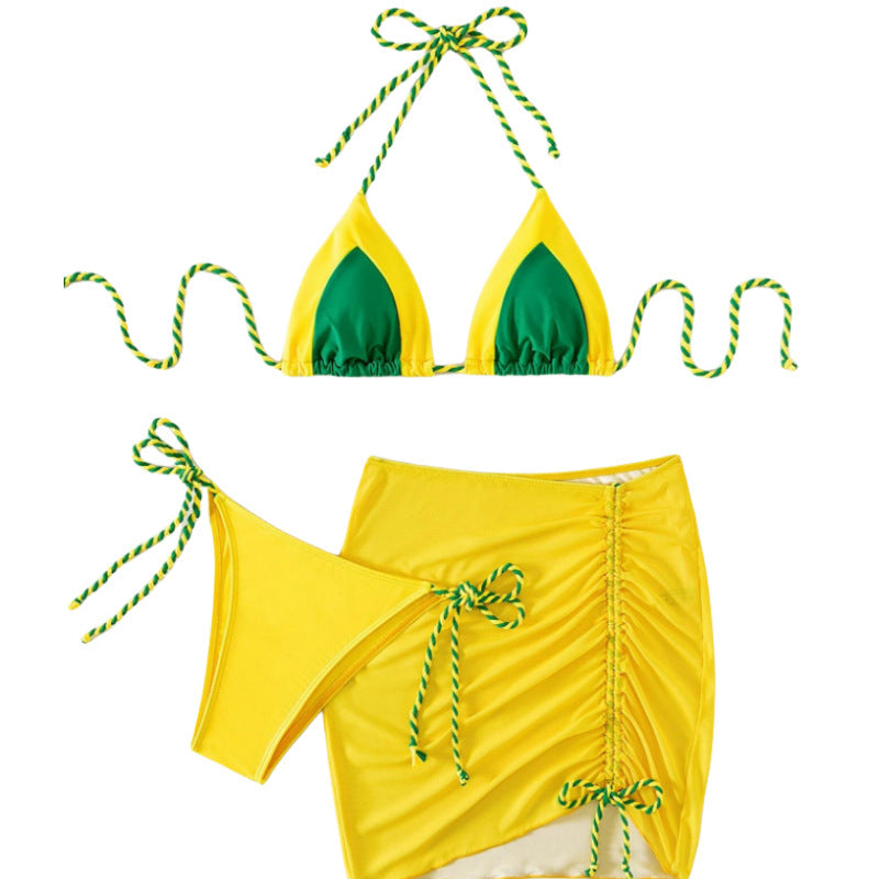 Ensemble de bikini triangle pour femmes avec fronces et liens R&B