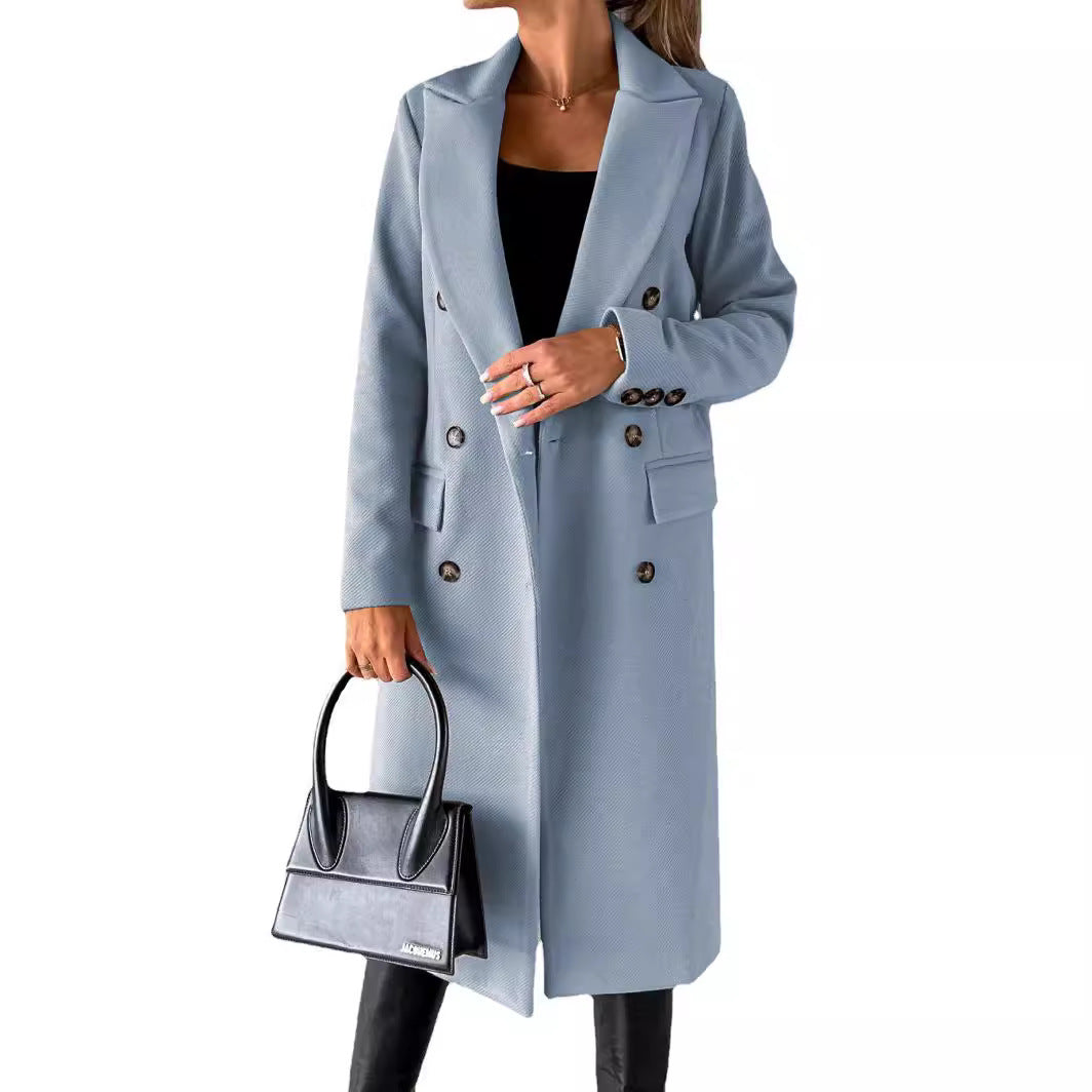 Manteau long pour femmes à double boutonnage classique avec col à revers et poches plaquées Echo Archiv
