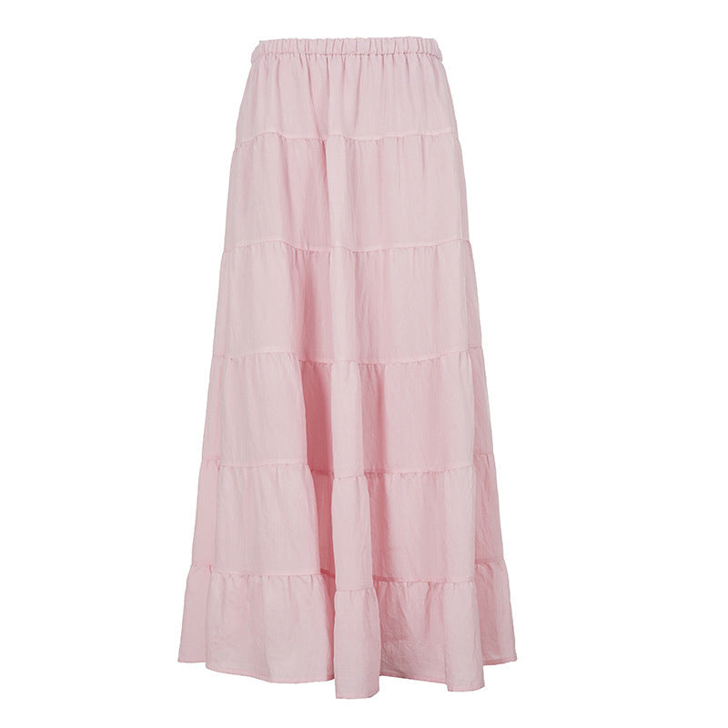 Jupe longue en couches pour femmes avec taille élastique et tombé doux R&B
