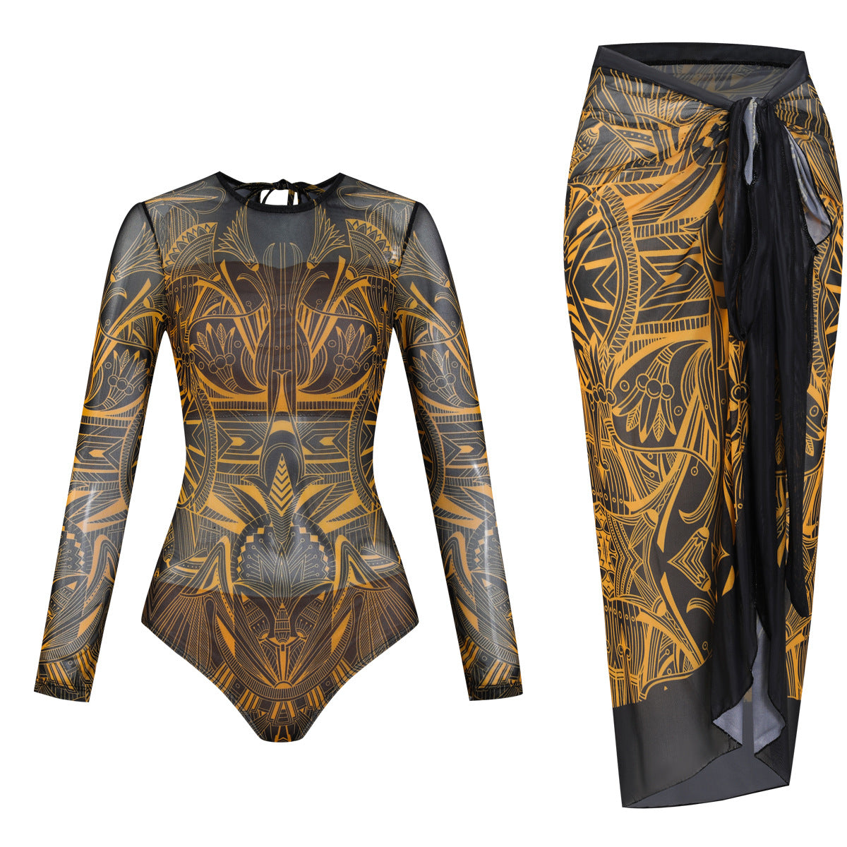 Maillot de bain à manches longues pour femmes avec design graphique moderne R&B