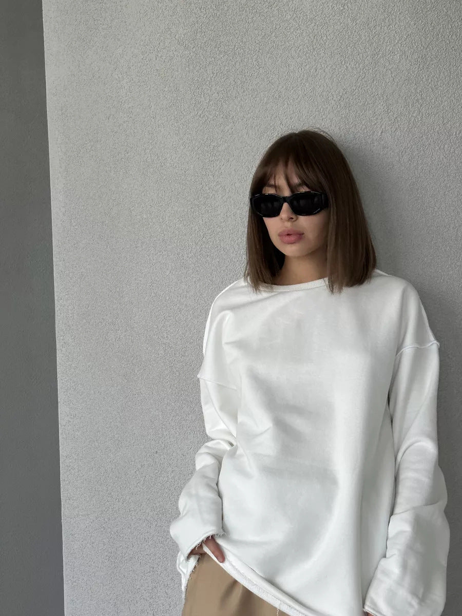 Sweatshirt oversized pour femmes avec ourlet effiloché et manches allongées