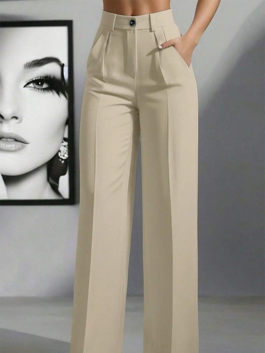 Pantalon Palazzo Stretch taille haute pour femmes avec plis marqués et poches Echoarchiv