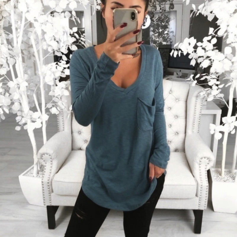 Tunique oversized décontractée pour femmes avec décolleté en V, poche poitrine et ourlet allongé Echo Archive