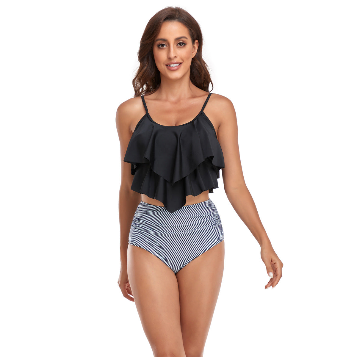 Ensemble Tankini Femme avec design fluide à volants et culotte de bikini ajustée R&B