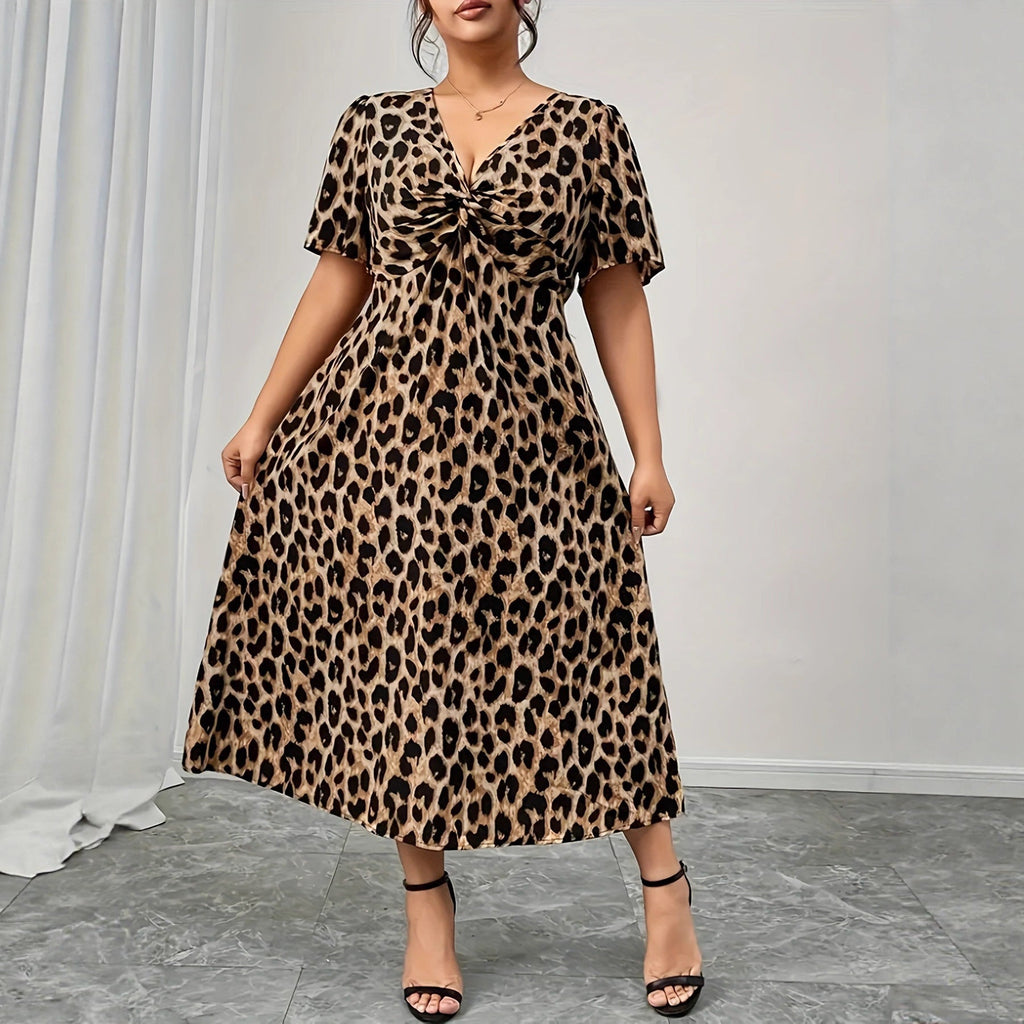 Robe maxi femme avec design noué raffiné et motif animal moderne R&B