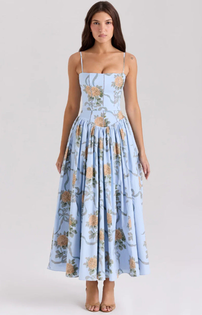 Robe corset cintrée pour femmes avec bretelles spaghetti et jupe évasée R&B