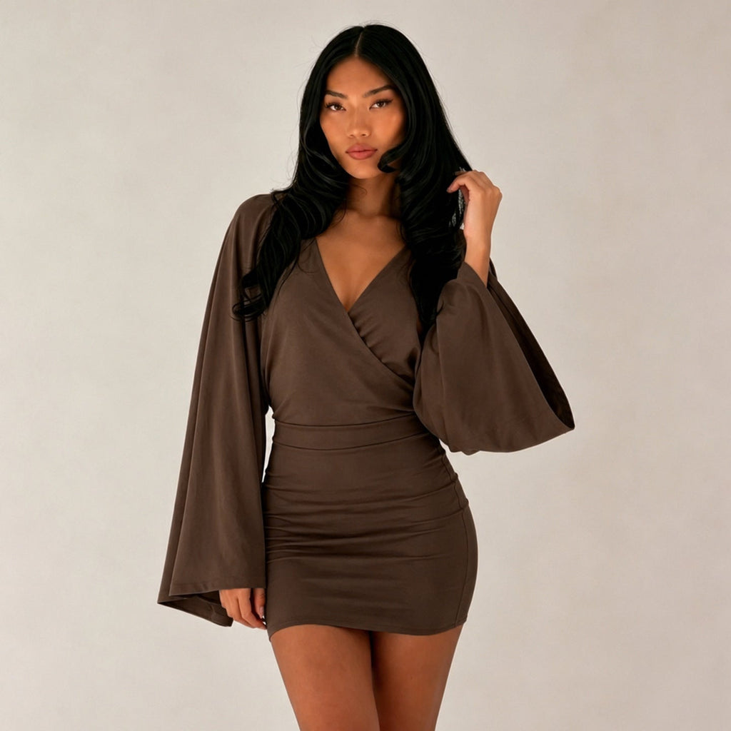 Robe mini portefeuille pour femmes avec manches kimono, taille cintrée et jersey extensible Echo Archiv