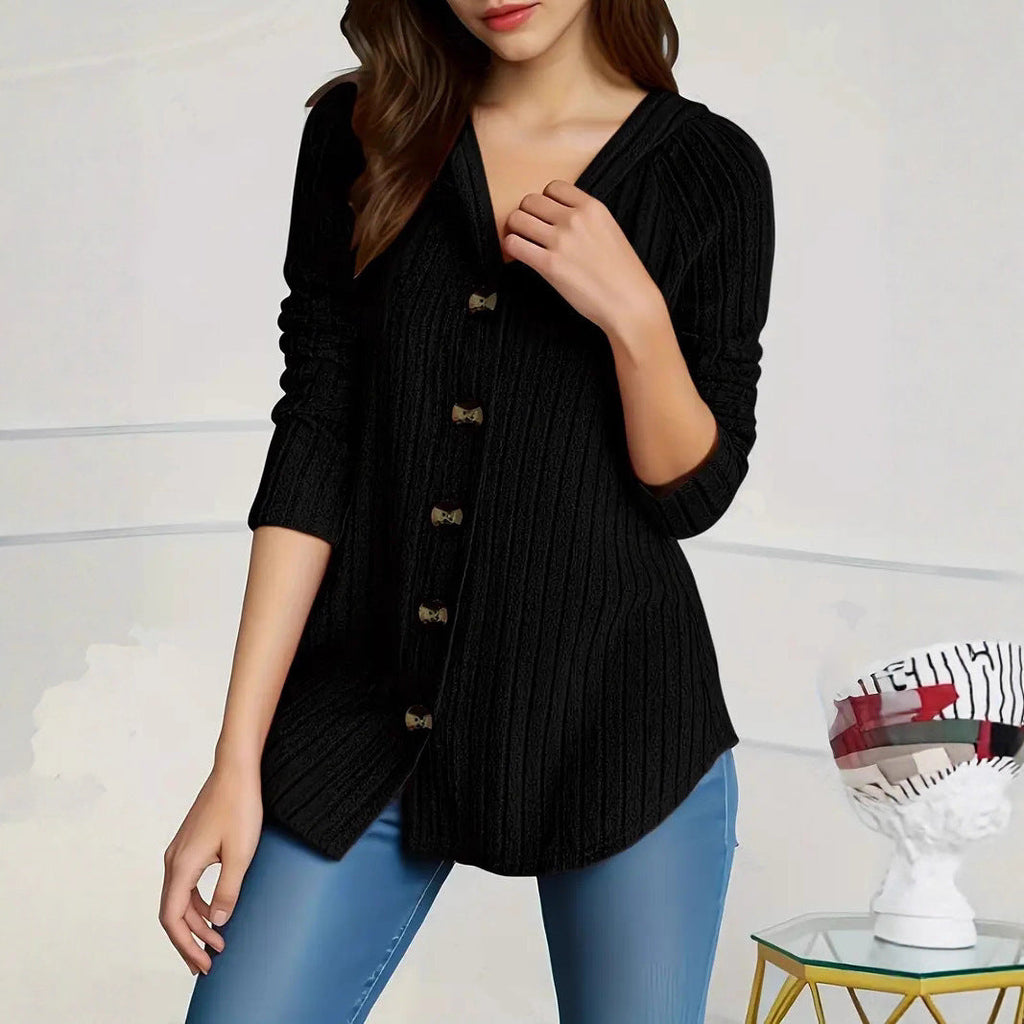 Cardigan en tricot côtelé pour femmes avec décolleté en V et boutons décoratifs Echo Archiv
