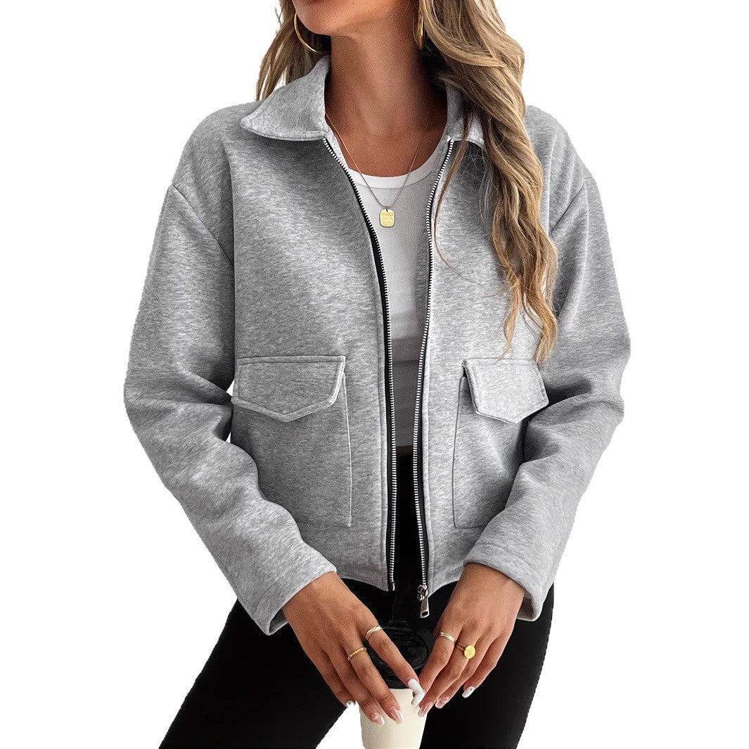 Veste en polaire pour femmes avec fermeture éclair et poches à rabat