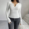 T-shirt Henley ajusté à manches longues pour femmes en jersey stretch Echo Archiv
