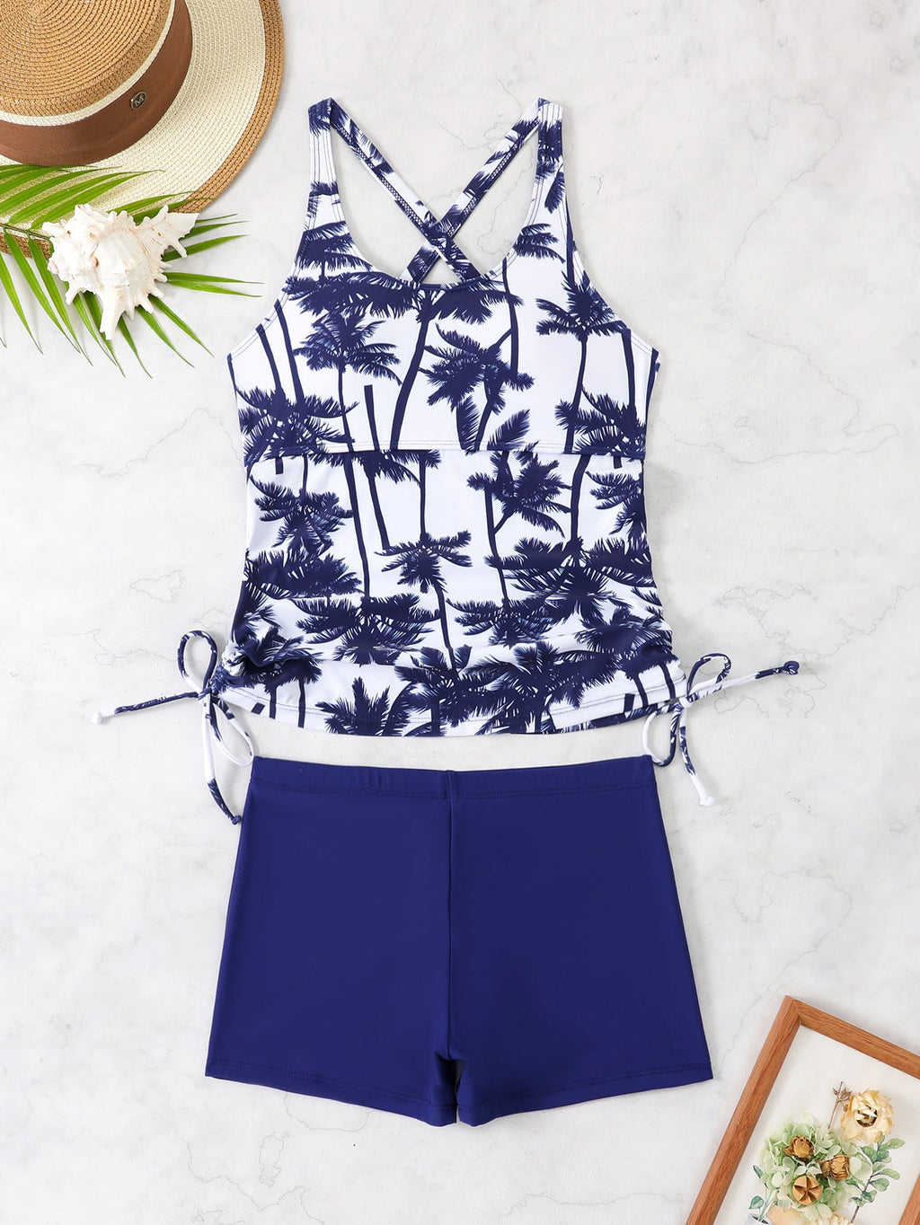 Tankini femme avec options de réglage raffinées et impression de palmier à la mode Echo Archiv