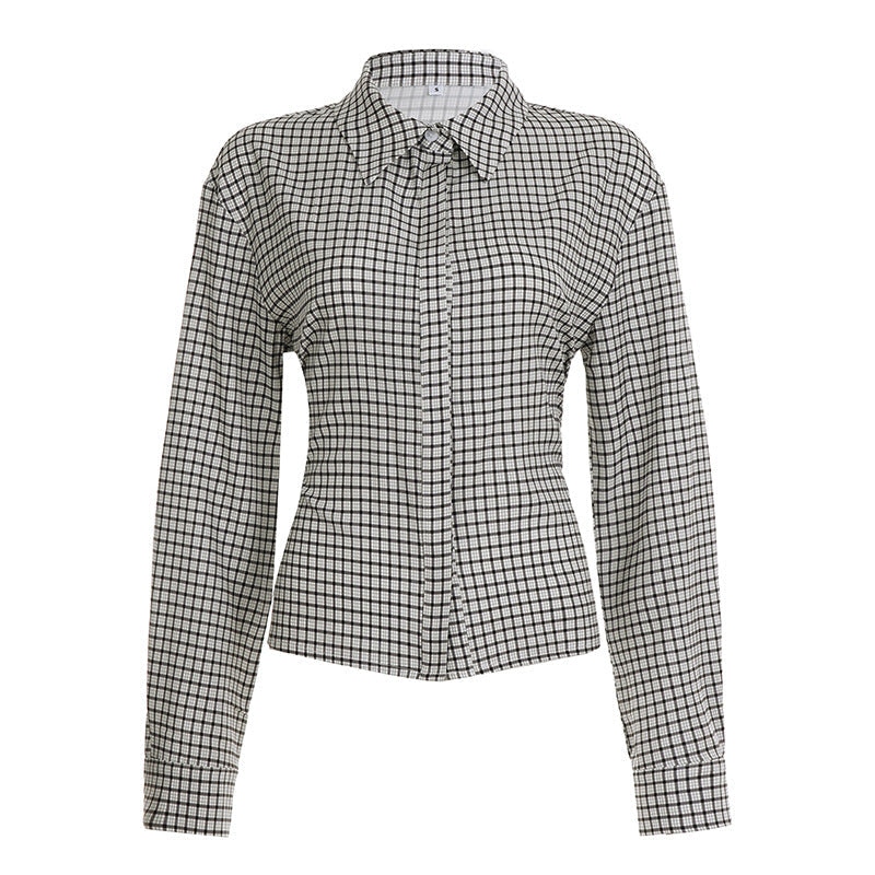 Chemisier à carreaux cintré pour femmes avec patte de boutonnage dissimulée et couture de taille formée Echo Archiv