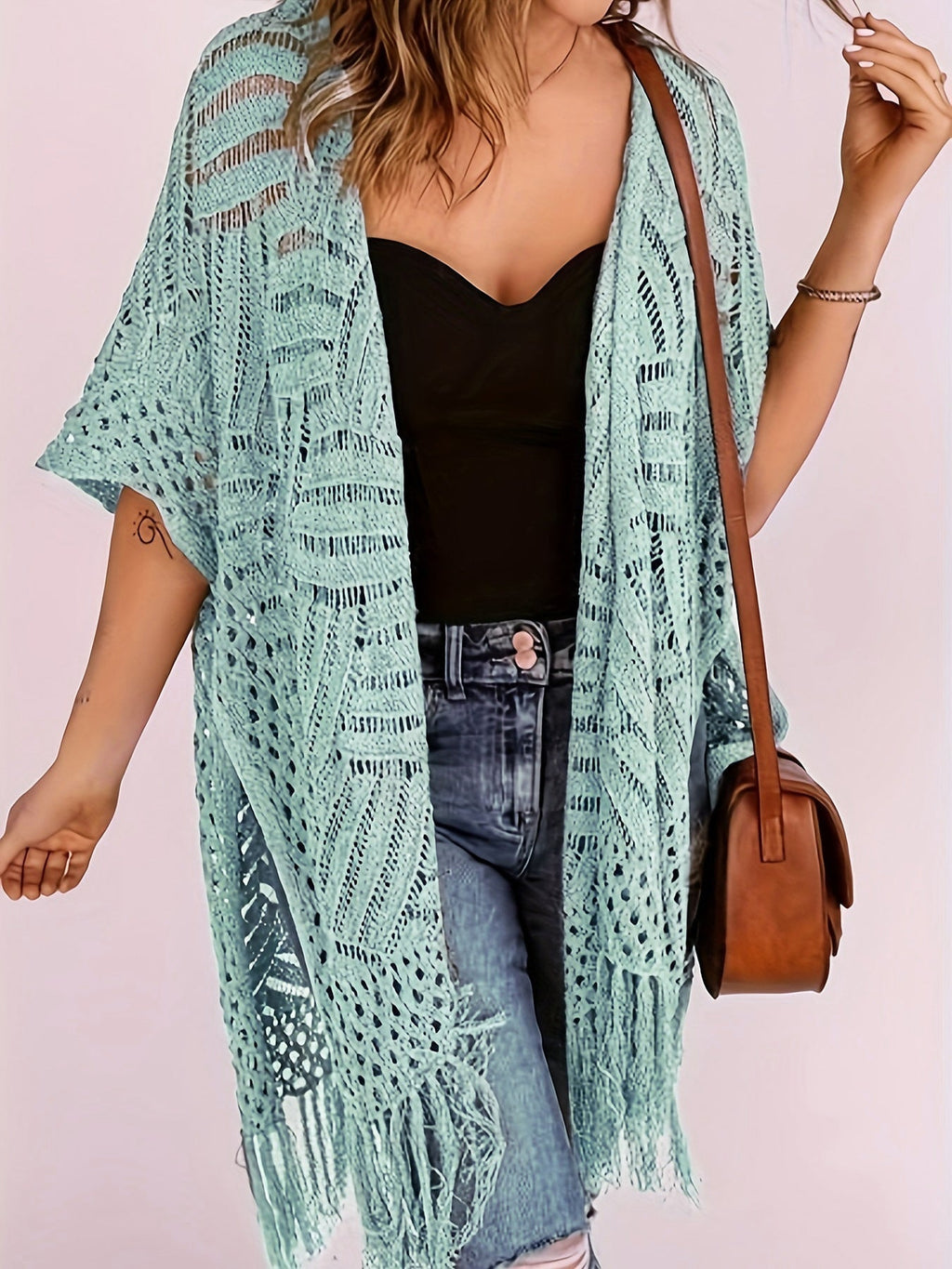 Soravina | Kimono en tricot avec franges et tombé fluide