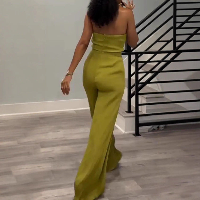 Combinaison à bretelles pour femmes avec taille cintrée, bustier noué et jambes larges R&B