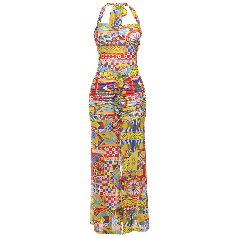 Robe de plage élégante pour femmes avec un design de volants raffiné et une fente profonde Heidi-Mode