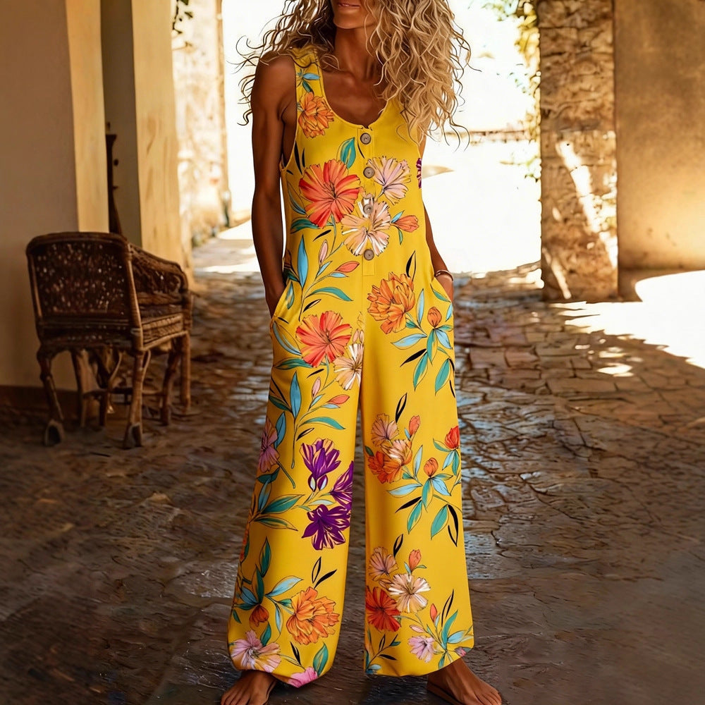 Combinaison pour femmes avec motif floral et détails en boutons R&B