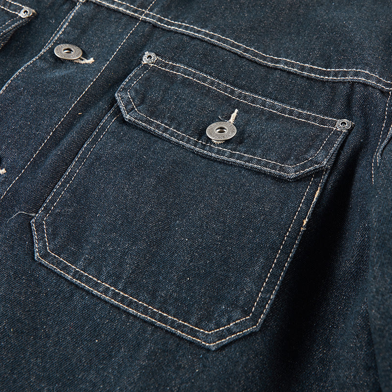 Veste en denim chaude pour hommes avec col en fausse fourrure