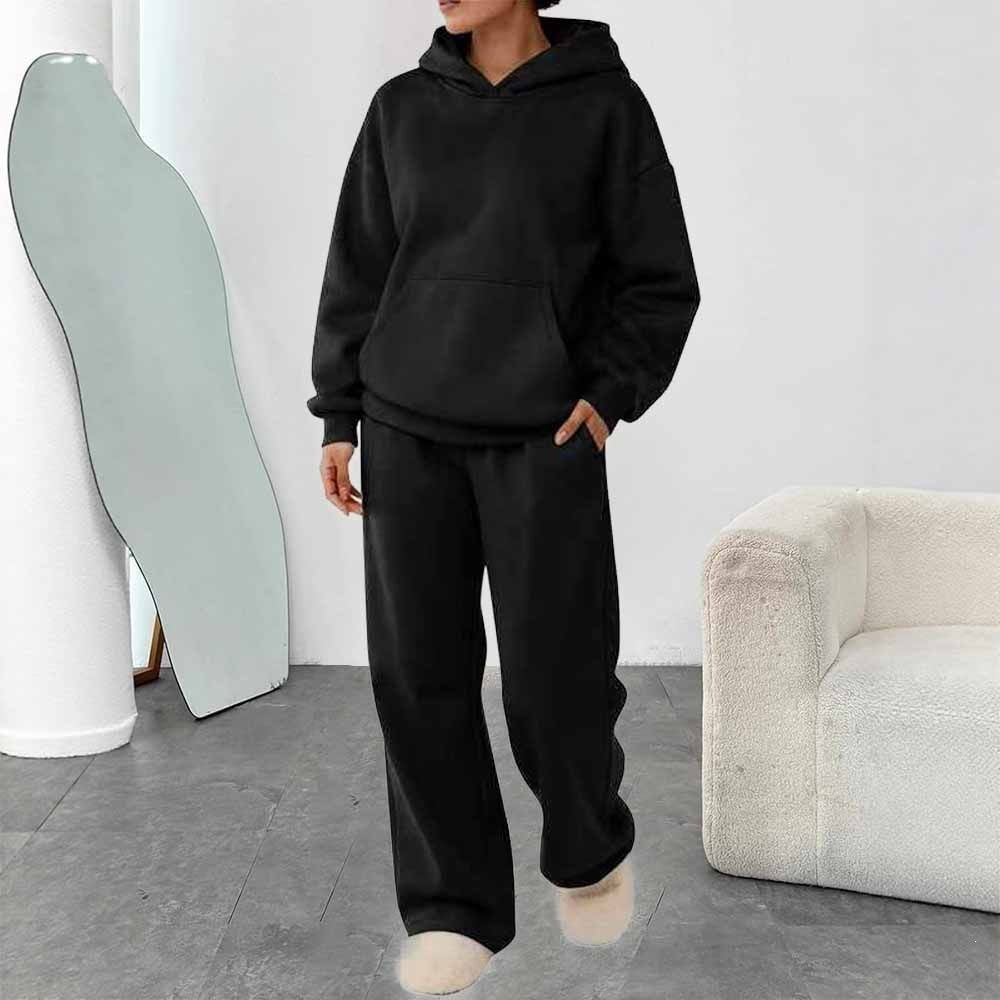 Ensemble de loisirs pour femmes en deux parties avec sweat à capuche, poche kangourou et pantalon de lounge droit en mélange de coton doux Echo Archiv