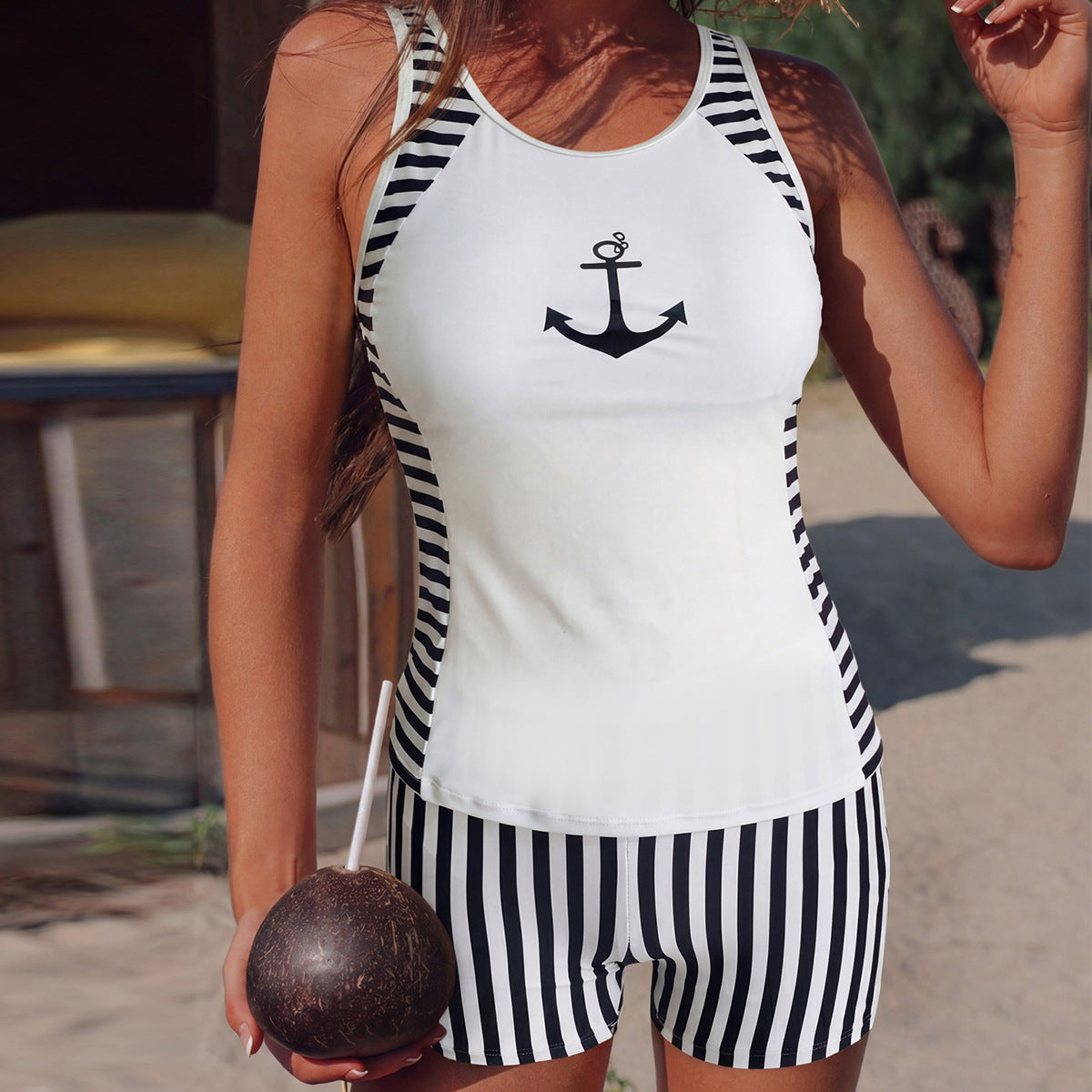T-shirt de sport pour femmes taille haute au design maritime R&B