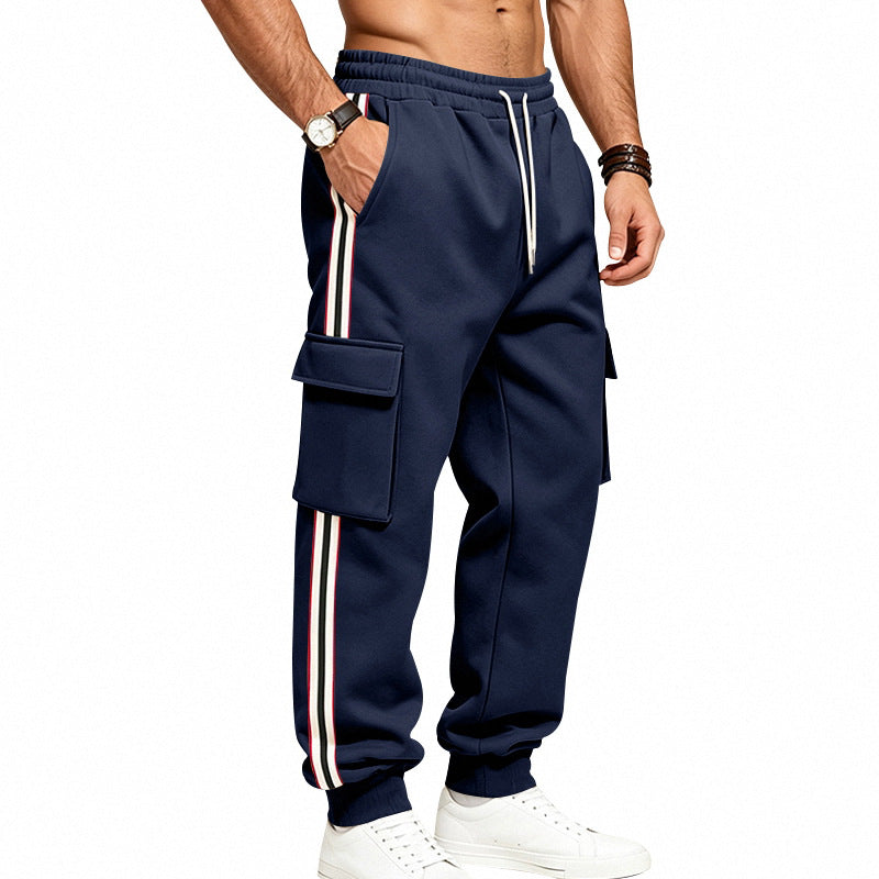 Pantalon de jogging cargo pour hommes en sweat en coton avec bandes contrastées sur les côtés et cordon de serrage Echoarchiv