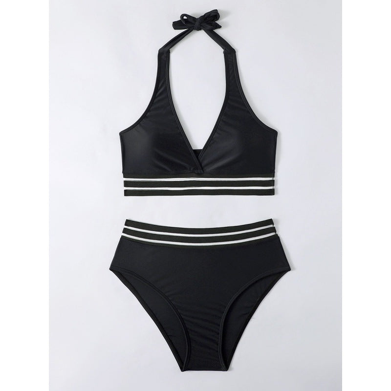 Ensemble bikini triangle pour femmes avec motif rayé sportif R&B