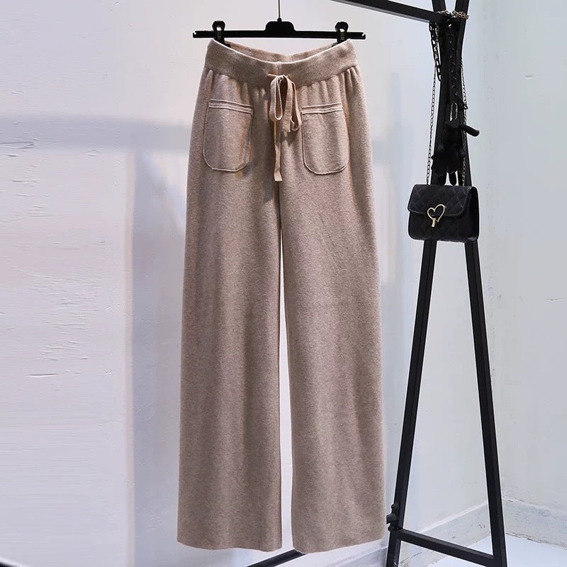 Pantalon large en jersey pour femmes avec taille élastique et poches pratiques