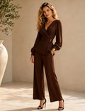 Ensemble Top Peplum à Manches Longues et Pantalons Amples pour Femmes Echoarchiv