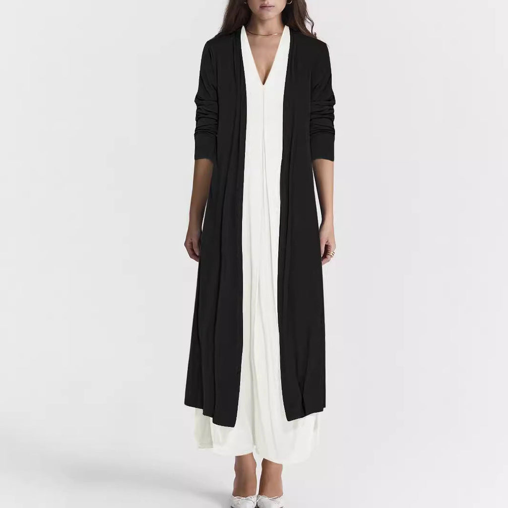 Cardigan long ouvert en jersey pour femmes avec poches et drapés fluides Echoarchiv