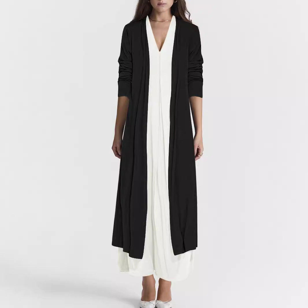 Cardigan long ouvert en jersey pour femmes avec poches et drapés fluides Echoarchiv