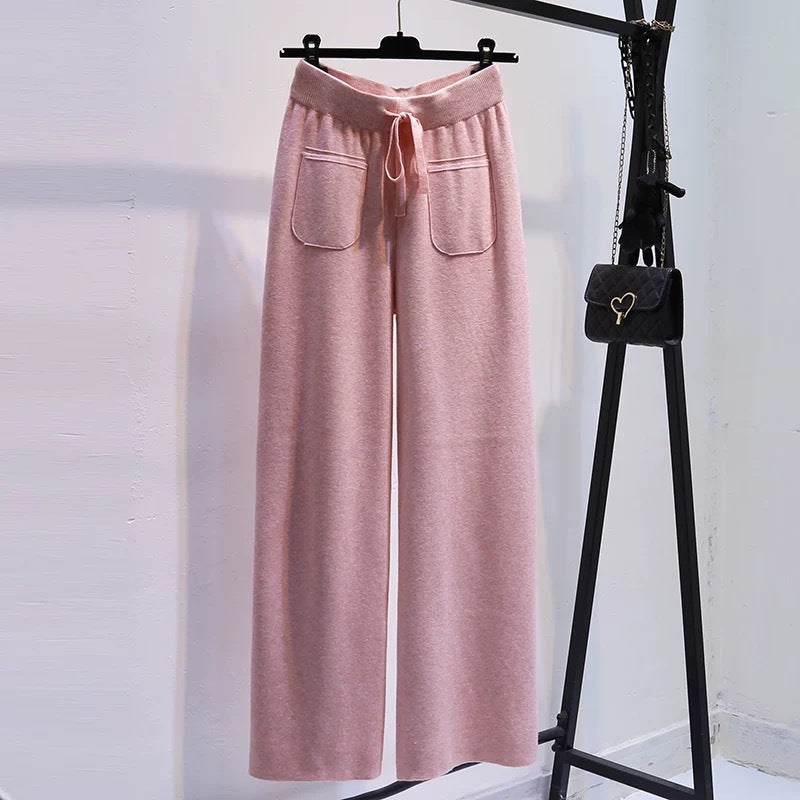 Pantalon large en jersey pour femmes avec taille élastique et poches pratiques