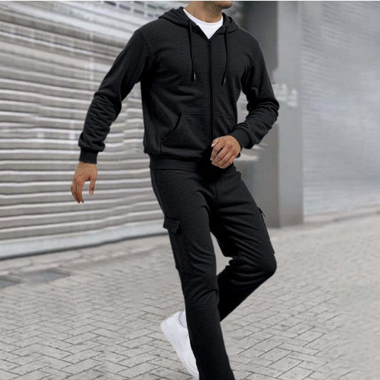 Ensemble de sweat à zip athlétique pour hommes avec pantalon de jogging cargo, coutures ergonomiques et bords côtelés Echo Archiv