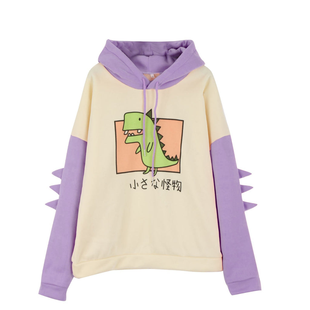 Sweat à capuche pour femmes avec détails tridimensionnels au dos et imprimé de dinosaure mignon Echo Archiv