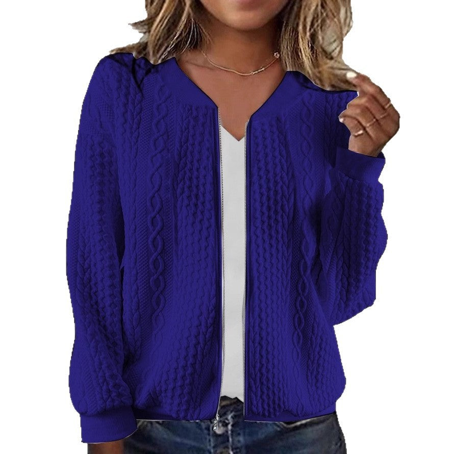 Veste bomber en tricot pour femmes avec fermeture éclair et motif en torsades