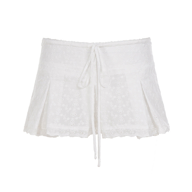Jupe courte pour femmes avec taille ajustable et design floral brodé R&B