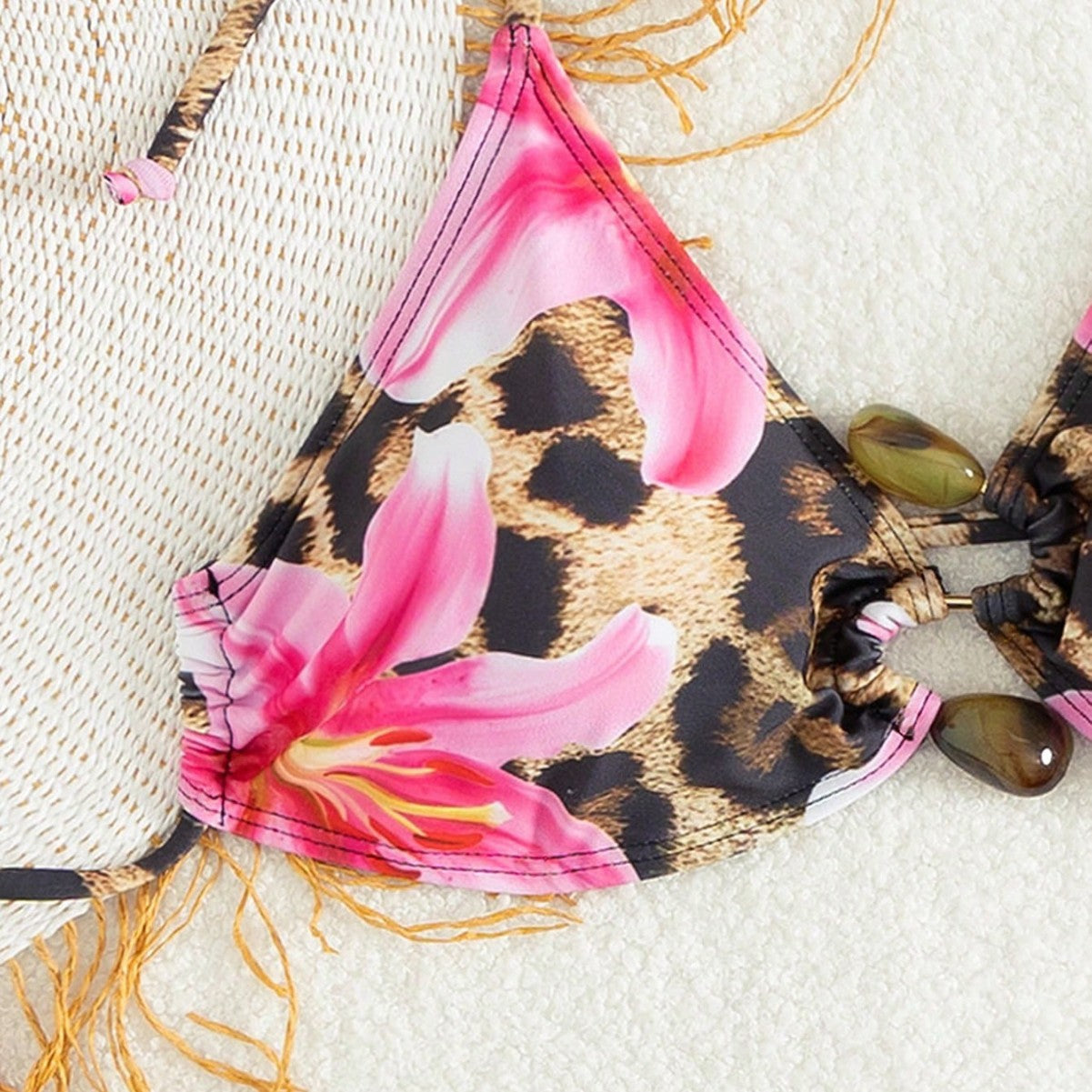 Ensemble de bikini triangle pour femmes avec motif floral léopard R&B