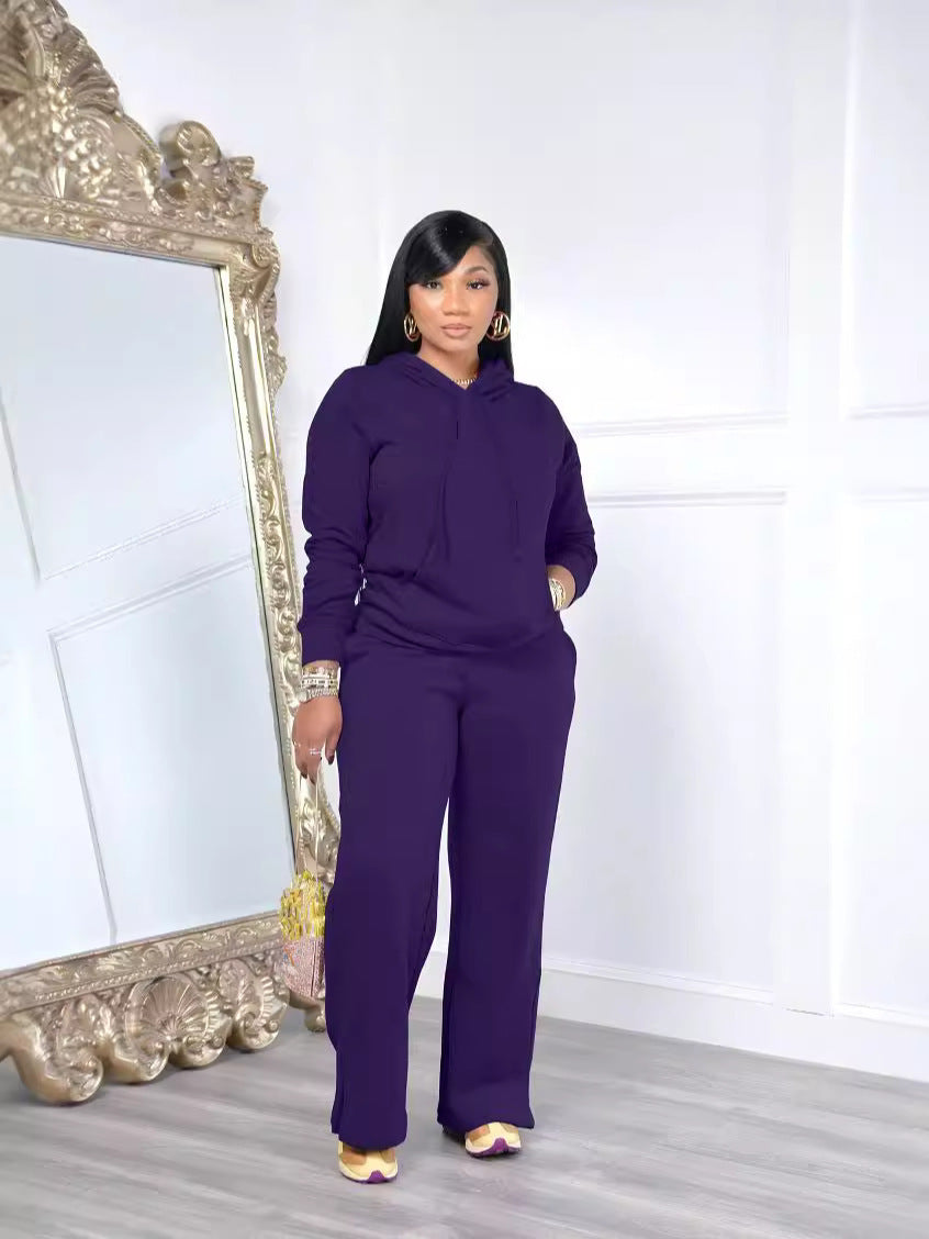 Ensemble de détente pour femmes avec pantalon palazzo taille haute, sweat à capuche avec poche kangourou et fente latérale Echo Archiv
