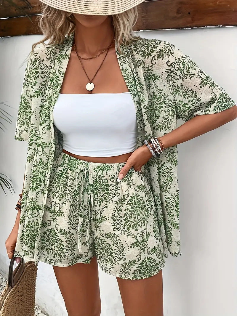 Clea | Ensemble de Cardigan et Short en Fleurs pour Femmes