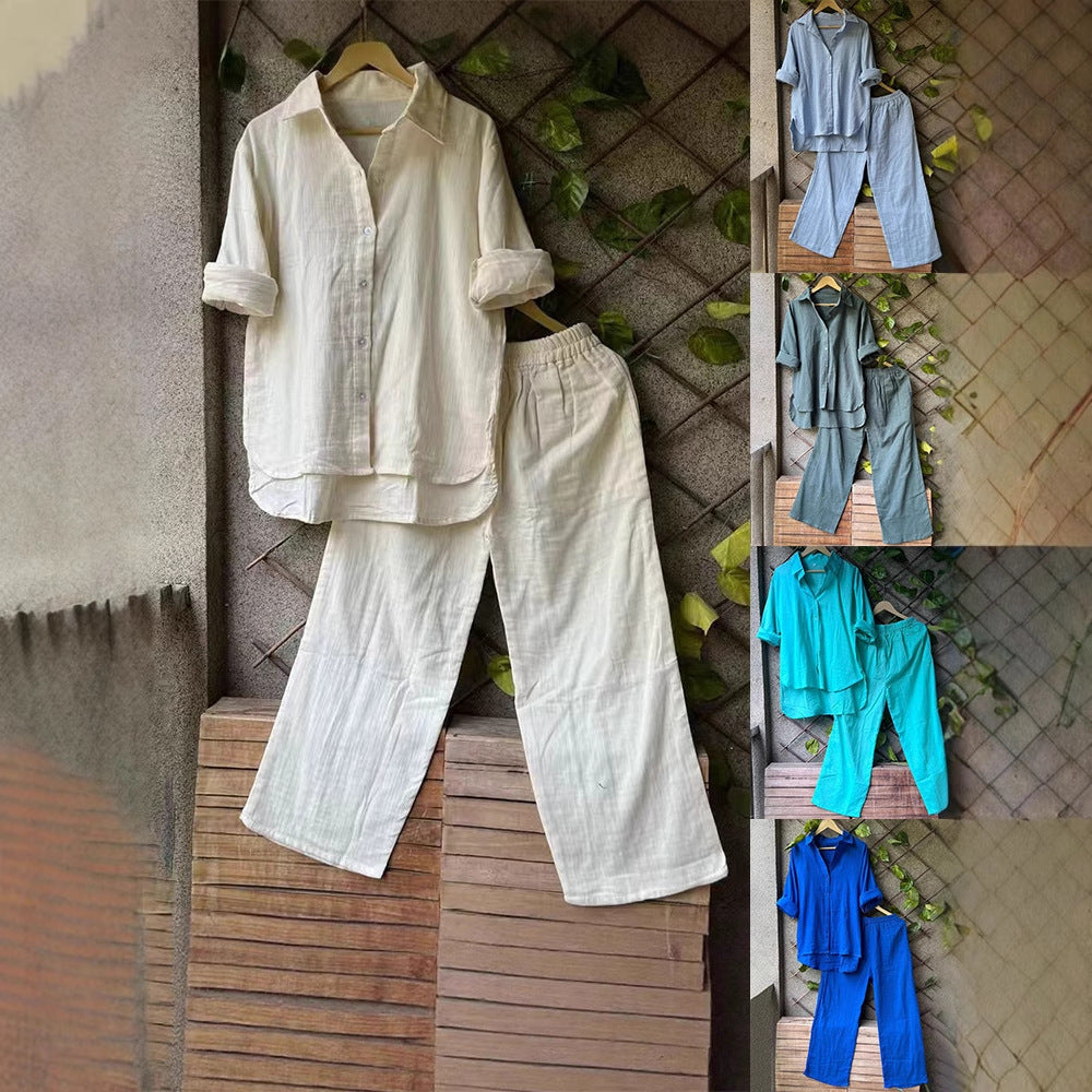 Ensemble Chemise et Pantalon en Lin Décontracté pour Femmes R&B