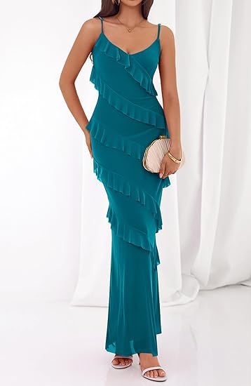 Robe maxi femme avec volants et bretelles spaghetti R&B