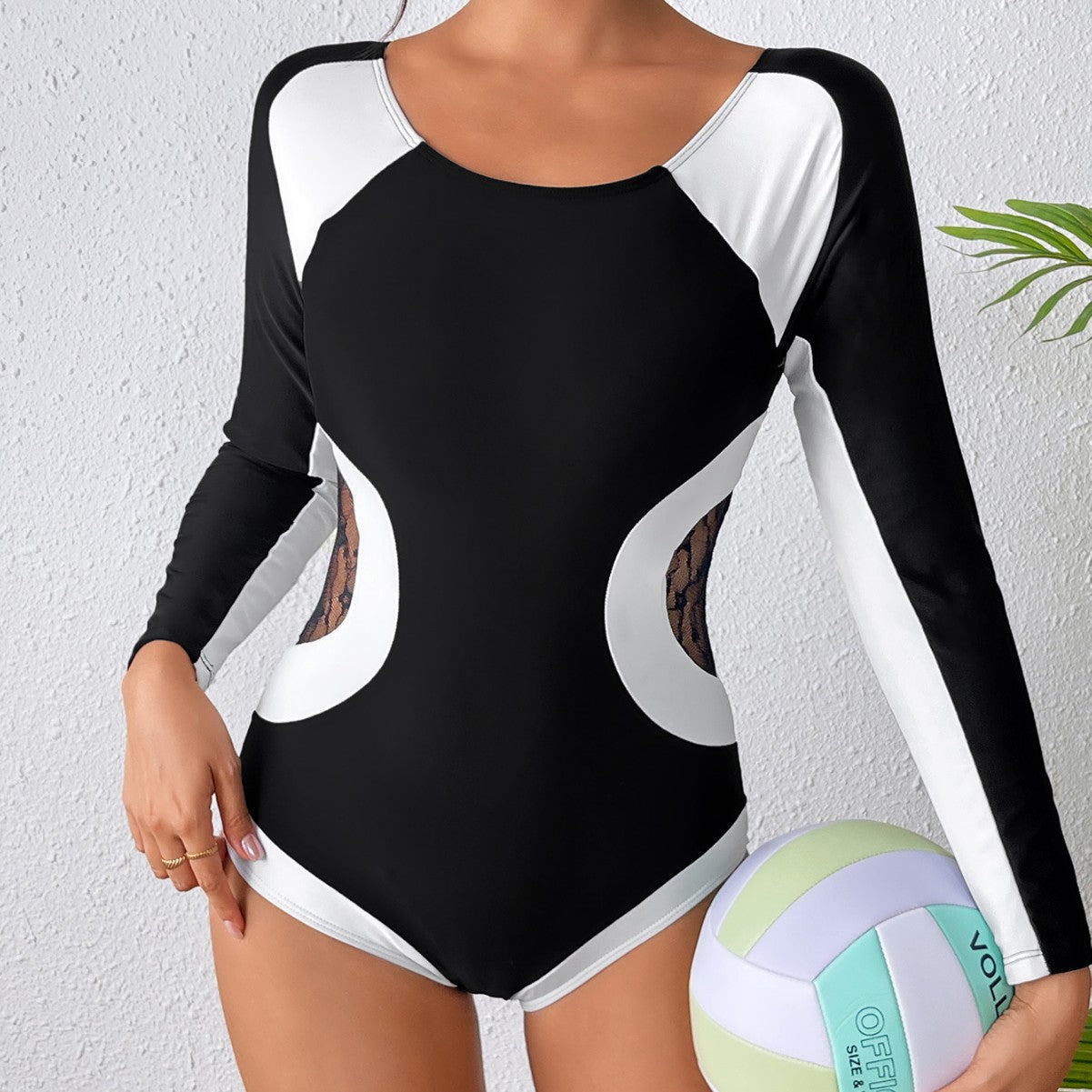 Maillot de bain à manches longues pour femmes Drune avec inserts transparents