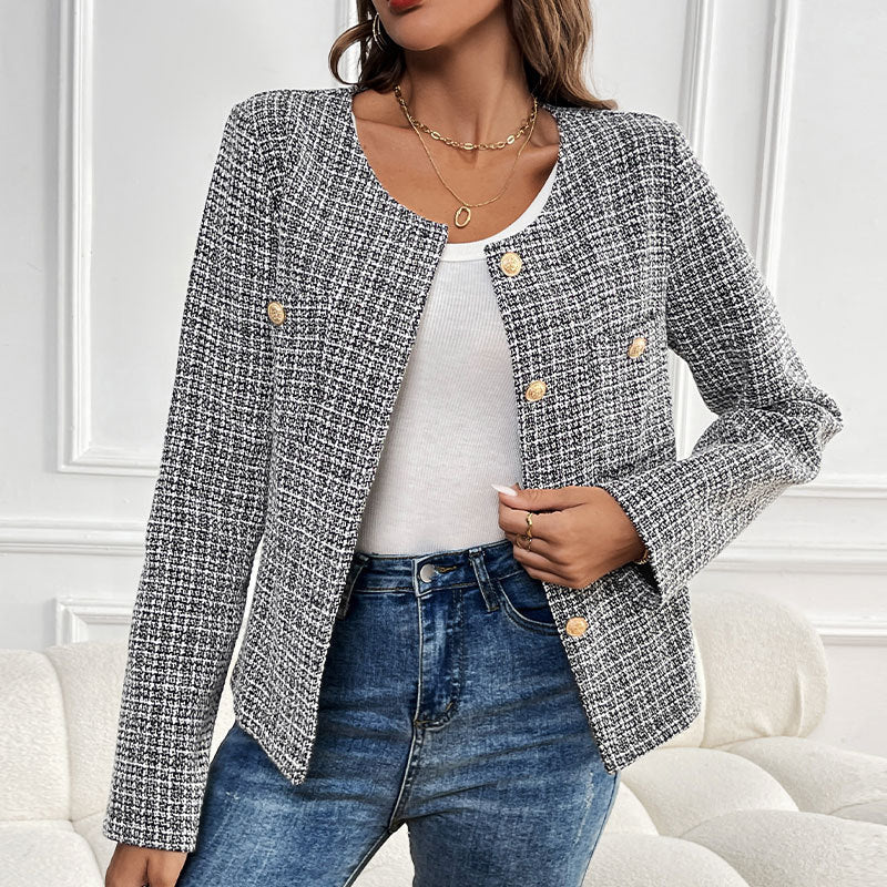Veste Bouclé Élégante avec Boutons Dorés pour Femmes