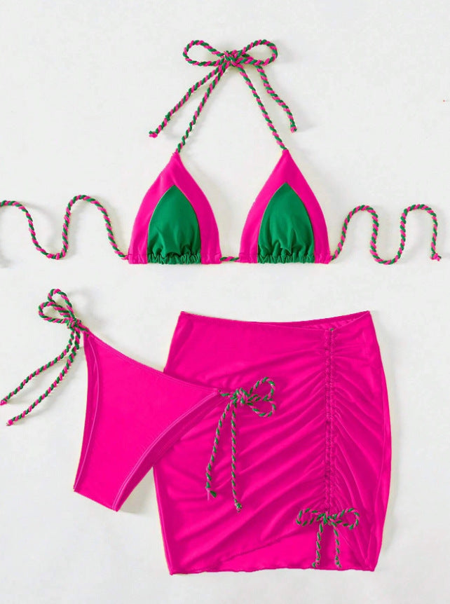 Ensemble de bikini triangle pour femmes avec fronces et liens R&B