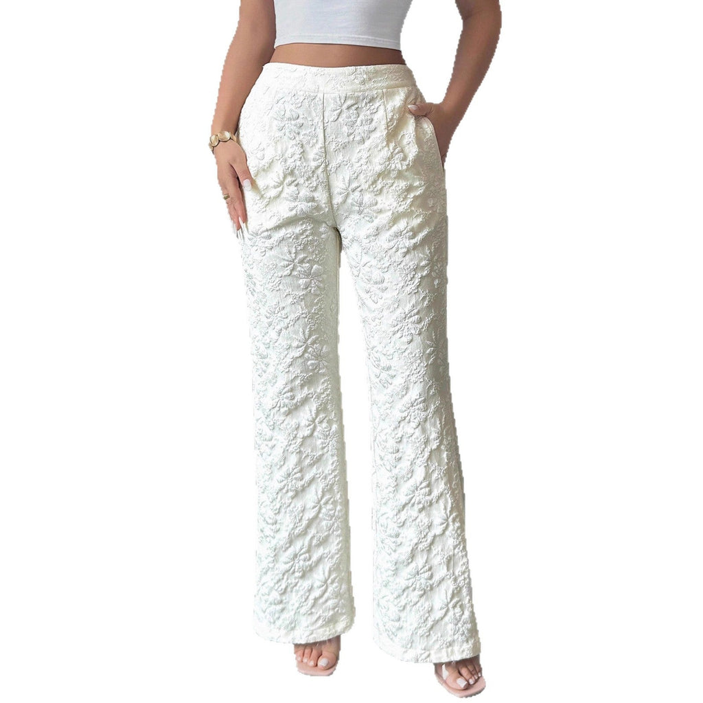 Pantalon élégant pour femmes avec une coupe haute et un motif floral R&B