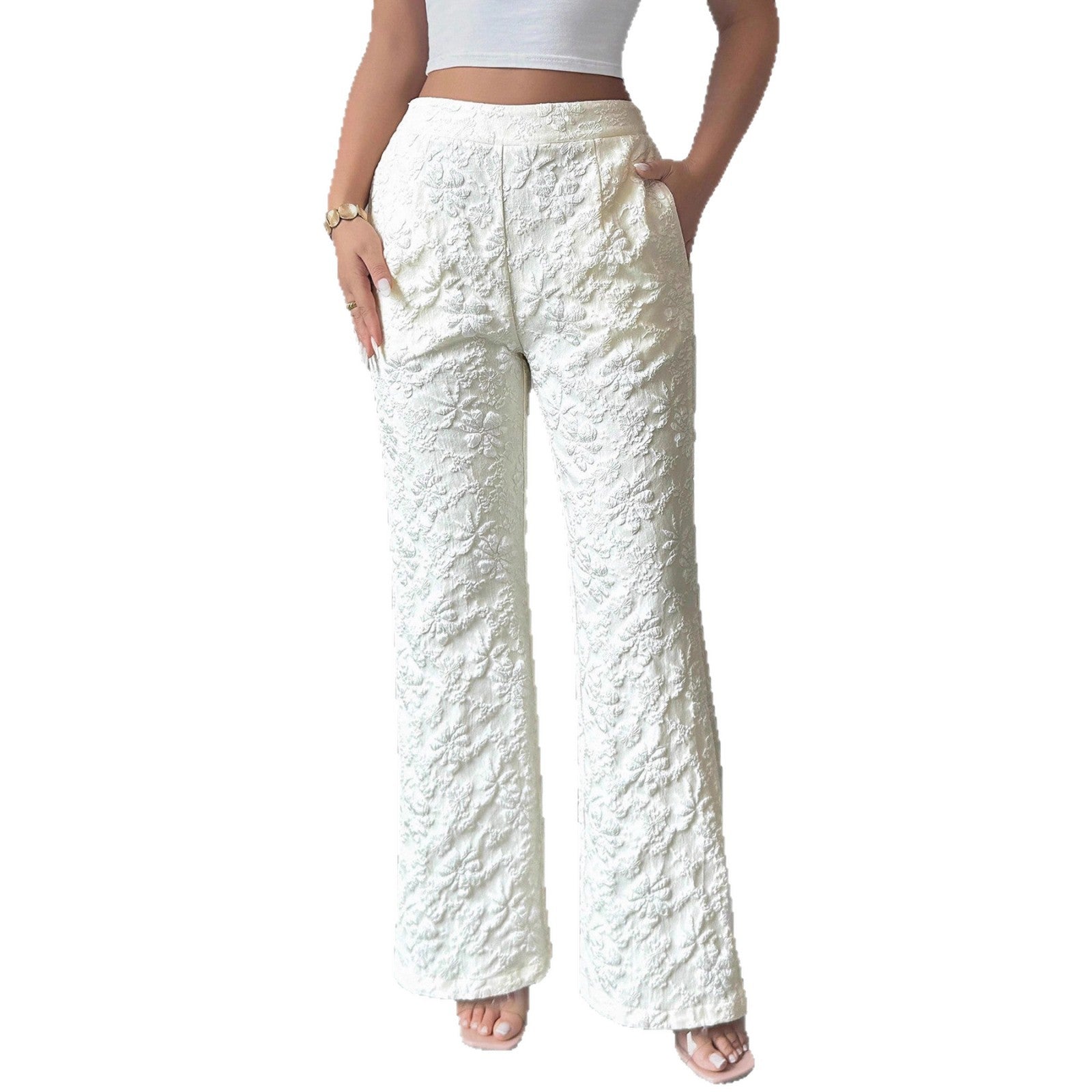Pantalon élégant pour femmes avec une coupe haute et un motif floral R&B