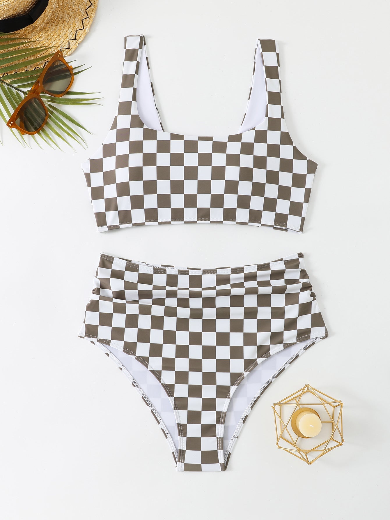 Ensemble de bikini haut pour femmes avec design à carreaux R&B