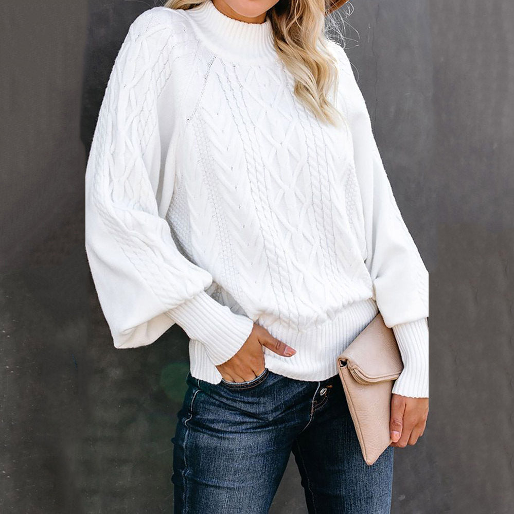 Pull Femme avec Design en Tricot Piqué et Manches Bouffantes