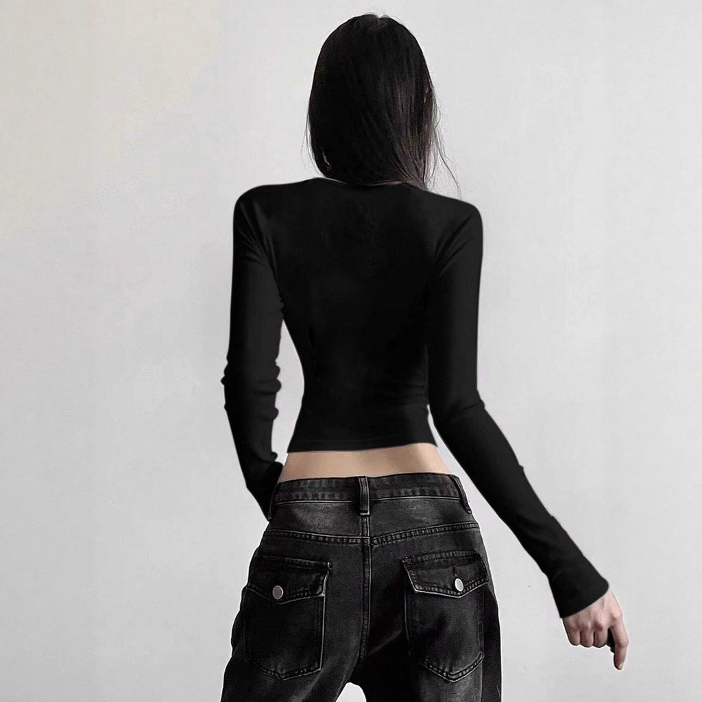 T-shirt cropped à manches longues pour femmes avec impression statement accrocheuse et design d'icône d'appel Echo Archiv