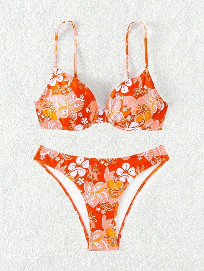Bikini triangle rembourré pour femmes avec design floral et bretelles réglables R&B